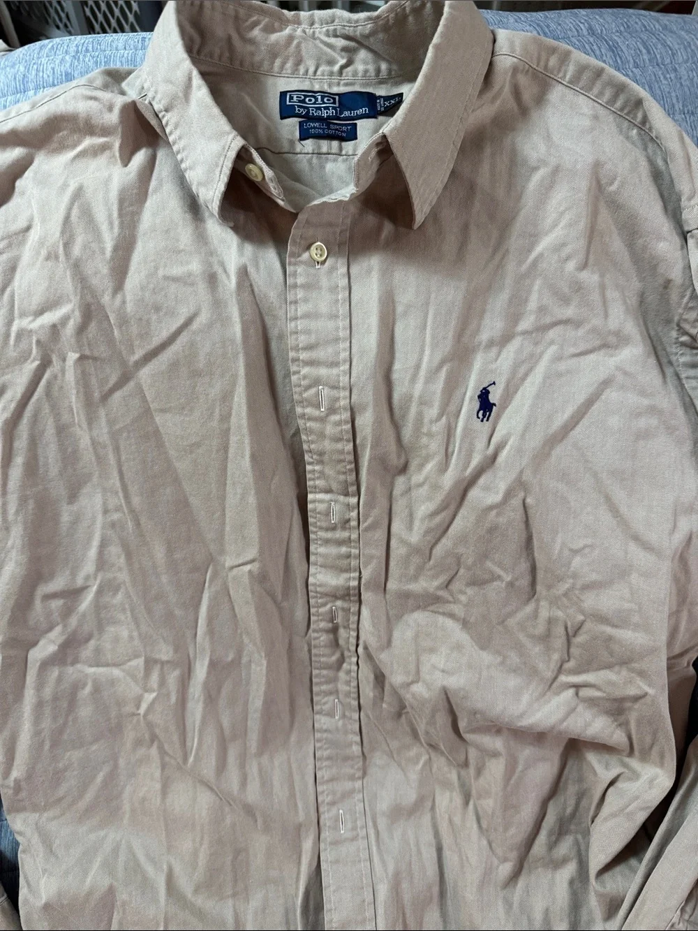 Polo by Ralph Lauren Button-Down Shirt in Light Tan with Navy Pony
